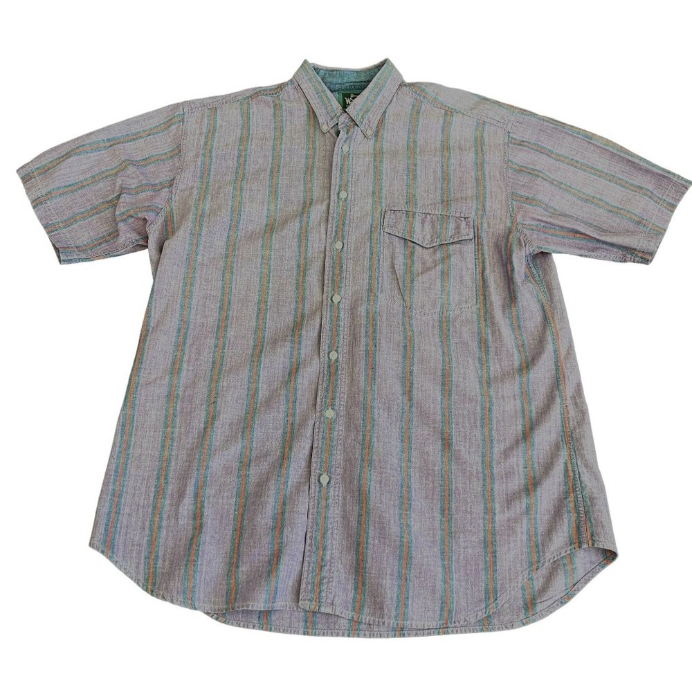 Woolrich Purple Strip Button Up SS Shirt, Size XL